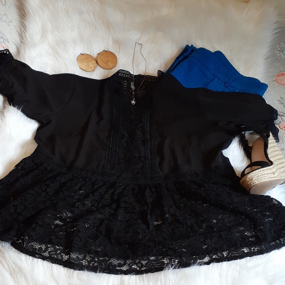Plus Size Love J Embroidery and Lace shirt